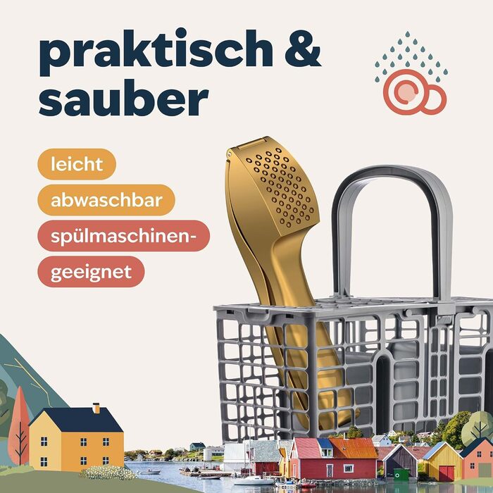 Преміум-прес для часнику Kjøk - з цинкової сплави, хромоване покриття, професійний, для миття в посудомийній машині, стильний, подарунок на День Матері (золотий)