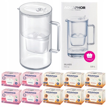Скляний фільтр-кувшин Aquaphor Glass, білий + 10 фільтрів Maxfor (4Mg+6H)