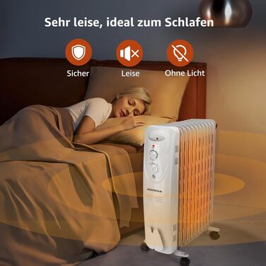 Електричний масляний радіатор Aigostar Pangpang 2300W, 11 секцій, з термостатом та 3 рівнями нагріву, мобільний обігрівач