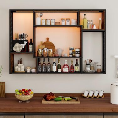 Стильне металеве виноградне реіал на стіну з LED-підсвічуванням, 3 яруси, чорний, 120x80 см