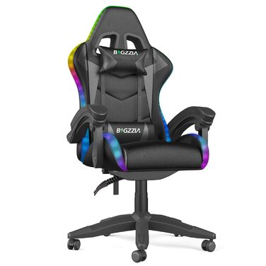 Ігровий стілець Racingreat RGB з підсвічуванням, підголівником та підтримкою попереку, регульований кут нахилу, для дітей та дорослих, чорний