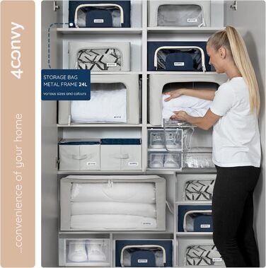 Складана коробка для зберігання одягу 4CONVY з блискавкою та металевим каркасом (3x24L, блакитна) – [2024, покращений матеріал]