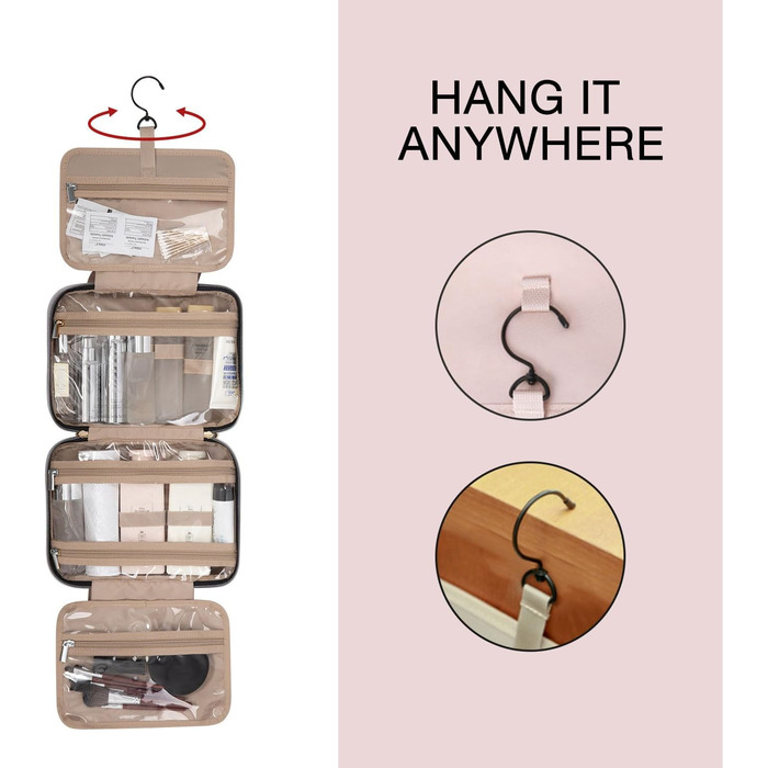 Сумка для косметики BAGSMART, дорожня косметичка з прозорим відділенням, сіра (L)