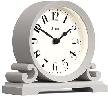 JONES CLOCKS® Saloon Table Clock | Traditional Double Scroll Design | Green | Contemporary Classic Style for Desk, Table, Shelf or Nightstand (Gray)