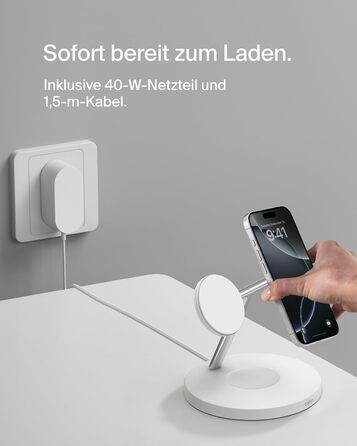 Belkin MagSafe 3-в-1 Бездротова Зарядка 15W для iPhone, Apple Watch та AirPods (Біла) - Сумісна з MagSafe/Qi2