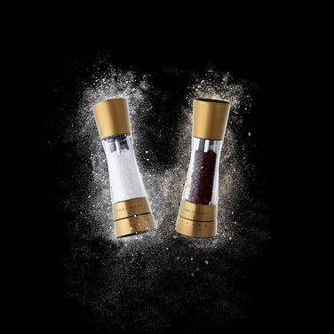 Cole & Mason Derwent Gold Salt and Pepper Grinder Set, Manual Spice Grinder with Adjustable Ceramic Grinder, Stainless Steel/Acrylic, 190mm, Precision+, Gift Set