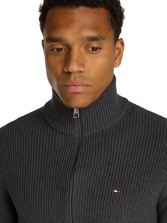 Кардиган Tommy Hilfiger чоловічий з блискавкою, бавовна, білий (слонова кістка), сірий (темно-сірий heather), розмір L