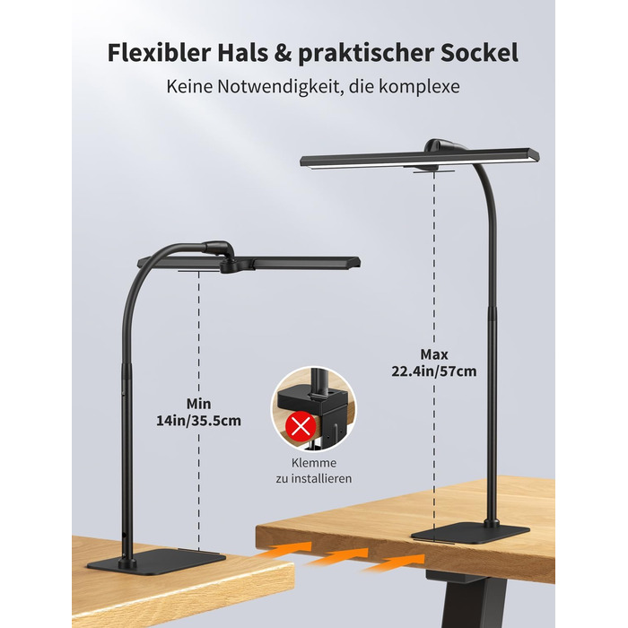 Стійка LED-лампа Kary з регулюванням яскравості, 40 см, 12 Вт, для офісу, роботи, читання, догляду за очима, дітям, 5 рівнів регулювання, 5 кольорів, таймер на 60 хвилин, чорна