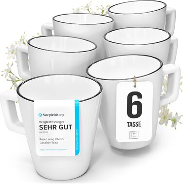 Набір посуду з порцеляни Pure Living на 6 осіб (24 шт.) з чорним контуром, білий, Tafelservice, TESTSIEGER