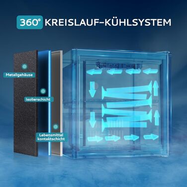 Міні-холодильник EUHOMY для напоїв на 55 банок, чорний, 36L, з дверцятами з прозорого скла, LED-підсвітка, тихий (43dB), для офісу, кімнати, бару