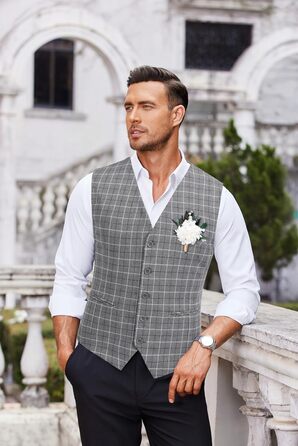 Жилет чоловічий під костюм COOFANDY, формальний, для весілля, класичний, slim fit, сірий в клітинку