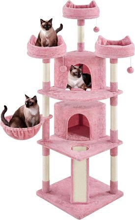 Кігтеточка-комплекс Yaheetech для котів 174 см з 3 платформами, ігровий будиночок, рожевий