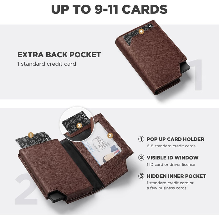 Гаманець-картхолдер VULKIT RFID захист, шкіряний, для чоловіків та жінок, з відділенням для грошей та магнітним закриттям, колір Еспресо