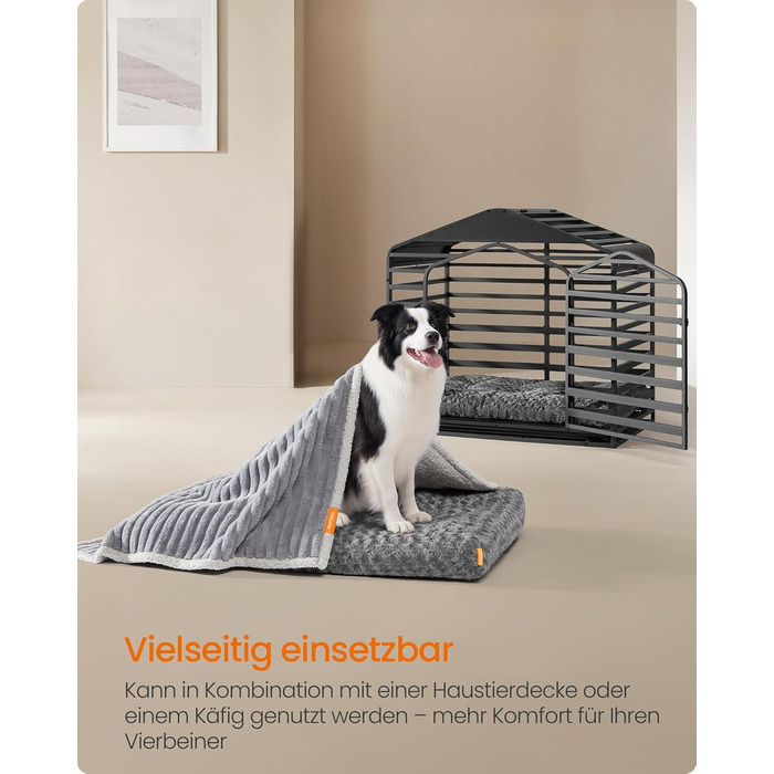 Ліжко для собак Feandrea XL, м'яке, плюшеве, 110 x 73 см, для великих собак, сірий колір, знімний чохол, антиковзаюча поверхня