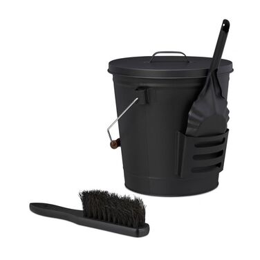 Relaxdays Ash Bucket with Lid & Broom Set