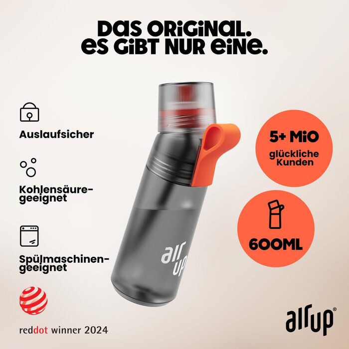air up® Drinking Bottle (600 ml) for School, Sports, Gym | Includes 5 sugar-free scent pods & straw | Water bottle in grey with flavor - also for kids, boys, girls | AMZN Flair
