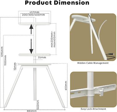 Підставка для телевізора PUTORSEN: поворотна, регульована по висоті, 43-65 дюймів, до 40 кг, VESA 400x400 (сірий або білий)