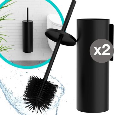 Набір щіток для унітазу Hovea (2 шт.) чорного кольору - силіконові та металеві, кріплення на стіну без свердління, тримач для щіток, WC3620 X2
