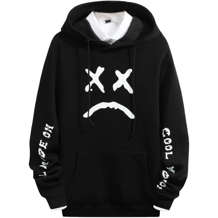 Худі для чоловіків: стильний пуловер з капюшоном у стилі хіп-хоп, чорний, розмір XL