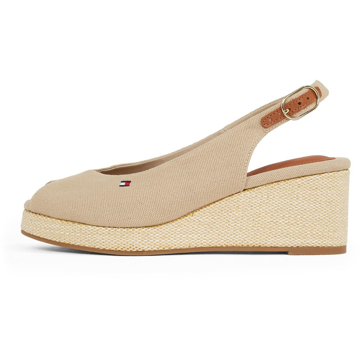 Сліпони Tommy Hilfiger Flag Mid Wedge Espad SLIN бежеві (40 EU) - жіночі сандалі на танкетці
