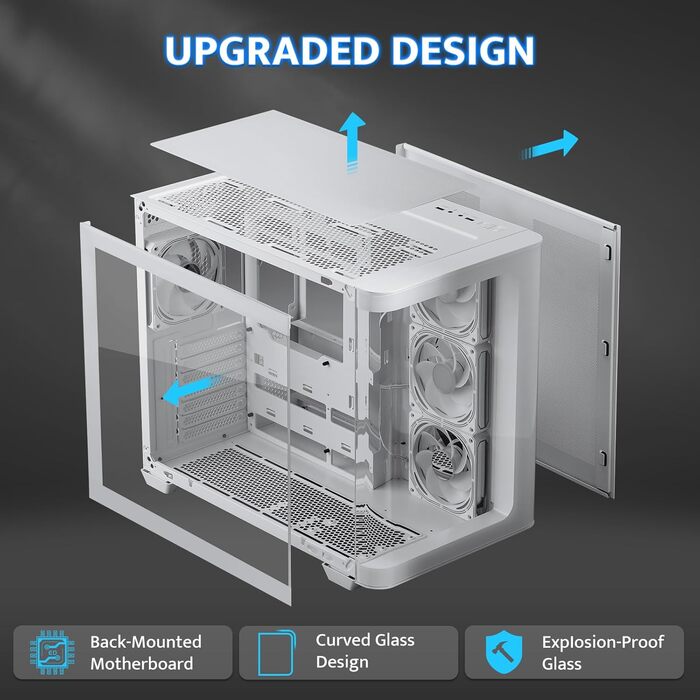 darkFlash ATX корпус для ігрового ПК Mid-Tower з 4 ARGB вентиляторами, скло для фасаду, 2 відсіки, Type-C, підтримка 2x360 AIO, (DPW90)