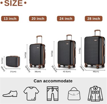 Валіза KONO з ABS пластику, ручна, з TSA замком, 75x48x29 см, набір 4 шт. (білий/чорний)