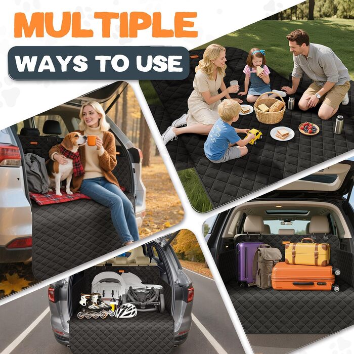 Захист для багажника автомобіля від собак: борти та захист від порогу - універсальний килимок для багажника, водонепроникний та стійкий до подряпин. Підходить для авто, універсалів, SUV (чорний, преміум)