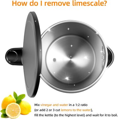 Електричний чайник Carehabi з регулюванням температури, 1.7 л, нержавіюча сталь, чорний, 40°C-100°C, 2200W, LED дисплей, подвійні стінки, функція підтримки тепла