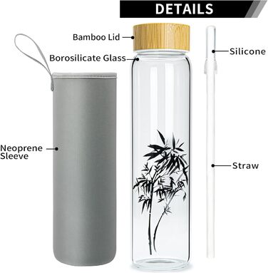 Glass Drinking Bottle 1l Glass Water Bottle with Bamboo Lid 1 Liter (1000ml) (Bamboo 1liter)