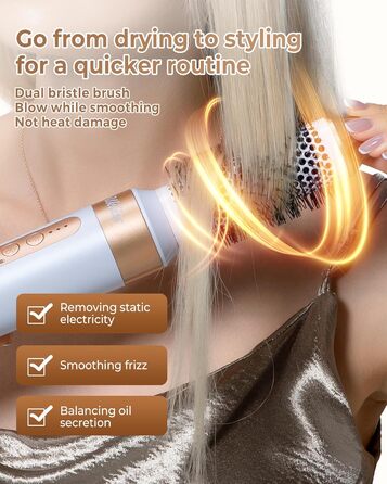 UKLISS Air Styler 7 в 1: фен-щітка з 7 насадками для сушіння, укладання та об'єму волосся, іонізація, білий