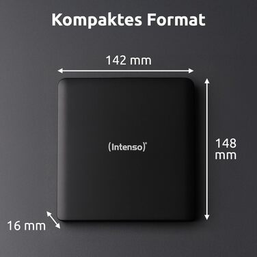 Зовнішній CD/DVD привід Intenso EOD 400D Slim, USB 3.2, для ноутбука та ПК, кабель USB-C та USB-A, Plug & Play для Windows та MacOS, чорний