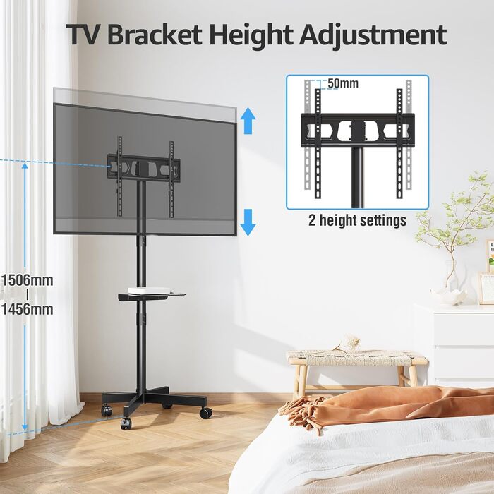 Телевізійна тумба MOUNTUP на колесах для LED/LCD/Plasma телевізорів 23-60 дюймів, до 35 кг, VESA 400x400 мм, з регулюванням висоти та нахилу