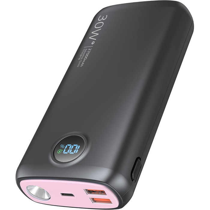 Power Bank 27000mAh 30W PD3.0 QC4.0 рожевий – Зовнішній акумулятор для iPhone, Samsung, iPad