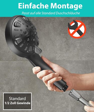 BLUMBACH® Water-Saving Shower Head - High-Pressure Aqua Joy Shower Head - 8 Spray Patterns, Pressure-Boosting Shower Head, Shower Head, Water-Saving Shower Head, High Water Pressure Strong Jet (8L/Min. 8 Spray Patterns / Water-Saving Shower Head Black)