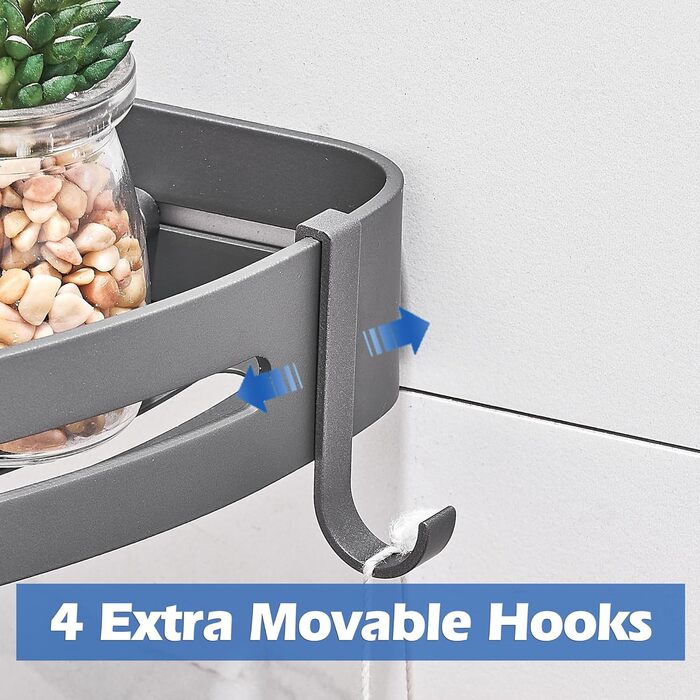 GRICOL Shower Caddy Corner Shelf Shower Shelf No Drilling Metal with 4 Hooks Shower Storage Bathroom Shelf with Adhesive Bathroom Shelf for Bathroom and Kitchen 2 Tiers Grey