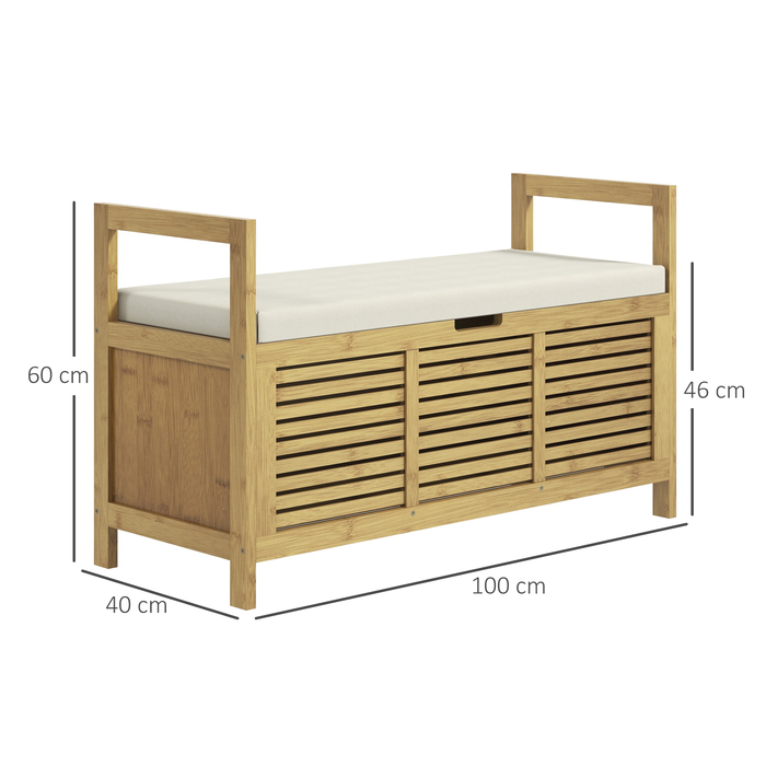 HOMCOM Shoe Cabinet with Folding Lid and Shoe Shelf, Bamboo Entryway Bench, Natural Storage for Entryway and Hallway, 100 x 40 x 60 cm