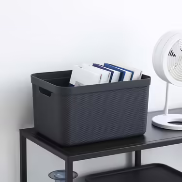 Jive Dekobox 3-Piece Storage Box Set, 16l with Lid, Recycled Plastic (PP), Dark Grey, 3x16l (37.5 x 27.8 x 29.8 cm), Anthracite