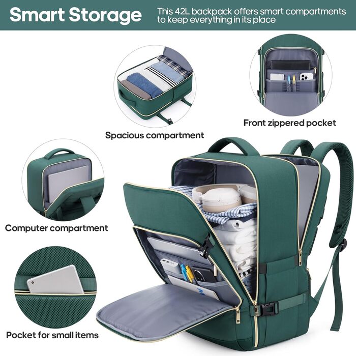 Набір валіз UKEIN 3 шт. з PC корпусом, міцний дорожній набір, ручна поклажа з TSA замком, 4 спіннер колеса, рюкзак та косметичка (3 шт.) (Темно-зелений)