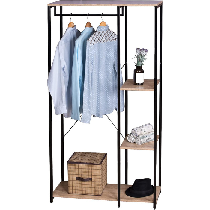 WOLTU Clothes Rack - Organised Clothes Rack, Wardrobe Clothes Rail, Laundry Rack, Open Wardrobe with 4 Shelves for Bedroom, Hallway, Wood and Steel