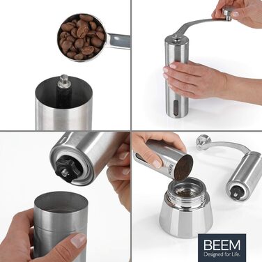 Ручна кавомолка BEEM GRIND-2-GO, 40 г, конічний жорн, безступеневе регулювання помолу, нержавіюча сталь, бавовняний мішечок