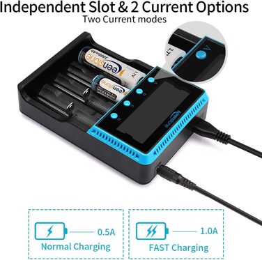 Зарядний пристрій Universal для акумуляторів 18650, LCD Smart, 4 слоти, Ni-MH/Ni-Cd AA/AAA, Li-Ion/LiFePO4/IMR 10440-26650