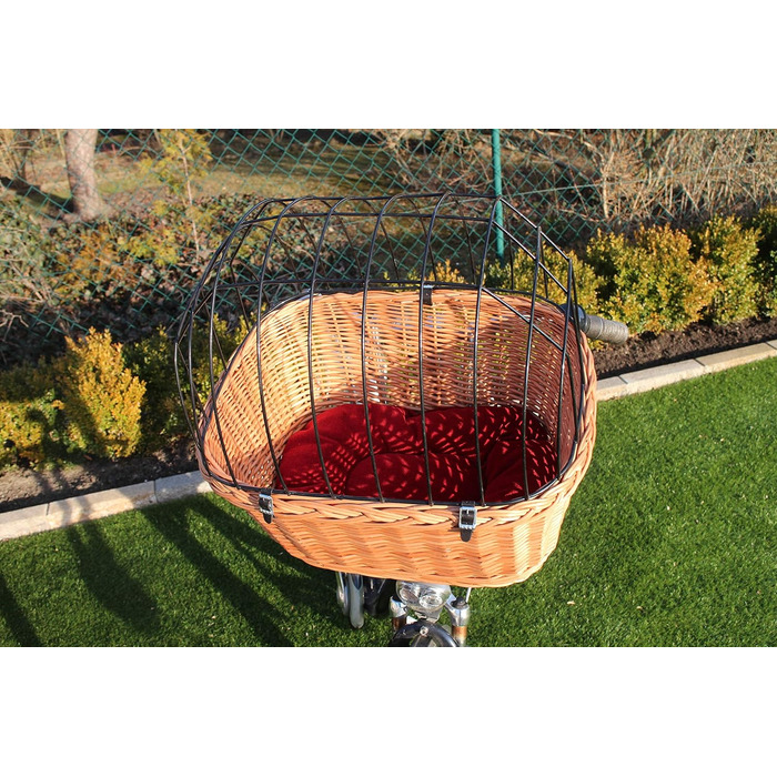 Корзина для велосипеда для собак з ручки з ротангу з металевою сіткою та подушкою XL або XXL. Велосипедна корзина для собак, корзина для тварин, корзина для покупок, натуральний матеріал (з подушкою)