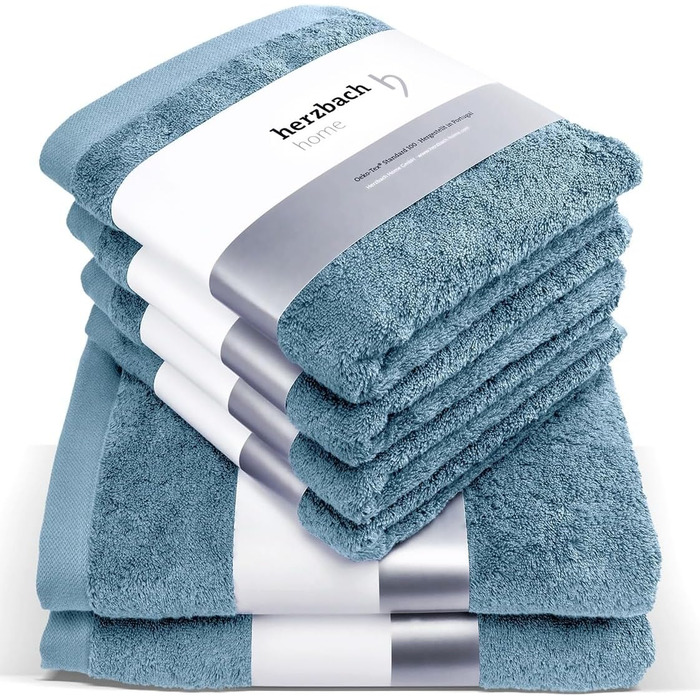Herzbach Home Towel Set 100% Cotton - Soft & Absorbent - Blue