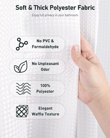 Шторка для душу Uniclife, біла, 180x180 см, вафельна текстура, водовідштовхувальна, 100% поліестер, з 12 нержавіючих люверсів, з 12 металевими гачками та обтяженим краєм