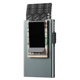 Чоловічий RFID картхолдер VULKIT з функцією Pop-Up та грошовою затискачею, мінімалістичний тонкий гаманець для кредитних карток (Космічний сірий)