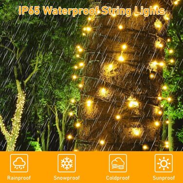 Гірлянда світлодіодна святкова, 30м, 300 LED, з таймером, 8 режимів, водонепроникна, зелений кабель, тепле біле світло, для декору, вечірок, саду, на різдво