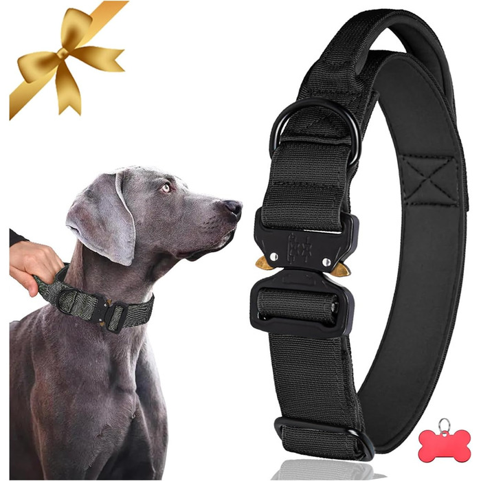 Тактичне нашийник для собак з ручкою, великий, зелений, з нейлону та неопрену, з металевою застібкою, регульований, для великих собак