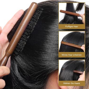 Дерев'яна щітка для волосся AISEELY з щетиною дикого кабана (2 шт.) - зменшує ламкість та пухнастість