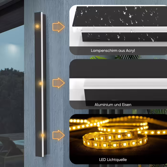 Long Villa Wall Lamp Black, Waterproof Outdoor Wall Light IP65, Aluminum Acrylic Outdoor Lamp for Gardens, Terraces, Bedrooms, Living Rooms, Indoors, 30cm/12w, Warm Light