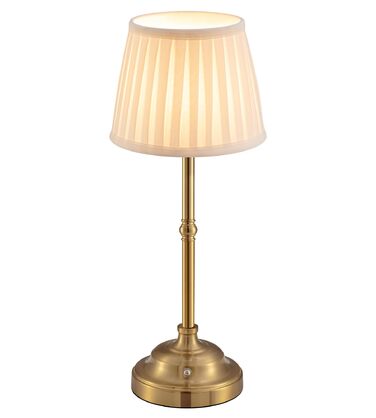 Світлодіодна настільна лампа бездротова, димована вінтажна нічна лампа, ретро акумуляторна лампа 4000mAh, для дому, бару, вітальні (Золото + Бежевий абажур)